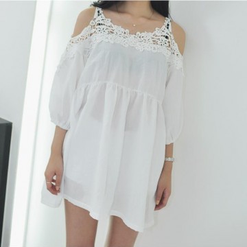 TE1613TGFS Korean fashion lace off shoulder casual loose large size blouse