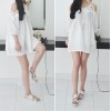 TE1613TGFS Korean fashion lace off shoulder casual loose large size blouse