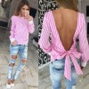 TE6397MGW Europe fashion sext backless lacing stripes shirt