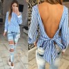 TE6397MGW Europe fashion sext backless lacing stripes shirt