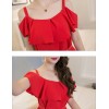 TE7013WMSS Korean style flouncing collar wide hem off shoulder gallus dress