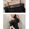 TE7018WMSS Korean style hollow out lace boat neck off shoulder flouncing sleeve dress