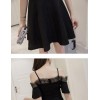 TE7018WMSS Korean style hollow out lace boat neck off shoulder flouncing sleeve dress