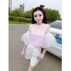 TE8227XXWL Hot sequins letters mesh trumpet sleeve cute doll tops