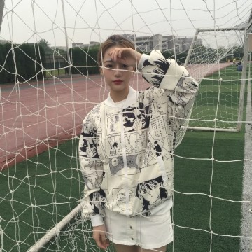 TE9187AXMZC Harajuku style irregular comics print baseball coat