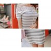 TE9929WJYS Korean fashion lace neckline splicing stripes dress