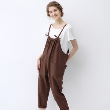 TE1054LYF Simple cotton ramie casual ninth overalls