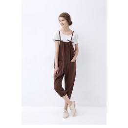 TE1054LYF Simple cotton ramie casual ninth overalls