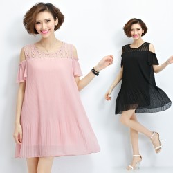 TE1618XEKJ Plus size off shoulder crumple chiffon dress