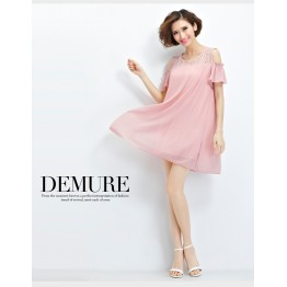 TE1618XEKJ Plus size off shoulder crumple chiffon dress