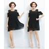 TE1618XEKJ Plus size off shoulder crumple chiffon dress