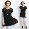 TE1619XEKJ Plus size hollow out splicing chiffon dress