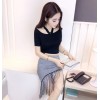 TE6552YZL Fashion multi-way wear modal tops with houndstooth tassel skirt