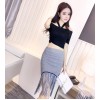 TE6552YZL Fashion multi-way wear modal tops with houndstooth tassel skirt