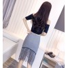 TE6552YZL Fashion multi-way wear modal tops with houndstooth tassel skirt