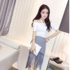 TE6552YZL Fashion multi-way wear modal tops with houndstooth tassel skirt