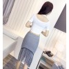 TE6552YZL Fashion multi-way wear modal tops with houndstooth tassel skirt