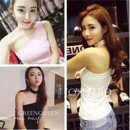 TE6553YZL Fashion trendy simple oblique off shoulder neckerchief tops