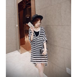 TE6603HPG New style Korean fashion V neck slim stripes two pieces maternity dress