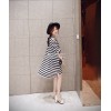 TE6603HPG New style Korean fashion V neck slim stripes two pieces maternity dress