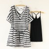 TE6603HPG New style Korean fashion V neck slim stripes two pieces maternity dress