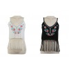 TE6604HPG National style embroidery tassel sleeveless tops