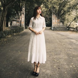 TE7233LMDS Literature and art vintage lace shirt collar dress