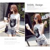 TE8108NRQ Korean style lace back simple embroidery mesh beauty pattern t-shirt