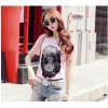 TE8108NRQ Korean style lace back simple embroidery mesh beauty pattern t-shirt