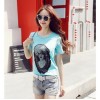 TE8108NRQ Korean style lace back simple embroidery mesh beauty pattern t-shirt