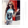 TE8108NRQ Korean style lace back simple embroidery mesh beauty pattern t-shirt