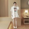 TE652XWTX Plus size v cartoon print lapel maternity dress