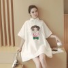 TE652XWTX Plus size v cartoon print lapel maternity dress