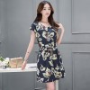 TE8822DDLY Korean style ramie cotton print drawstring waist short sleeve dress