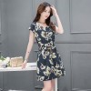 TE8822DDLY Korean style ramie cotton print drawstring waist short sleeve dress