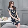 TE8822DDLY Korean style ramie cotton print drawstring waist short sleeve dress