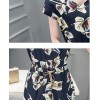 TE8822DDLY Korean style ramie cotton print drawstring waist short sleeve dress