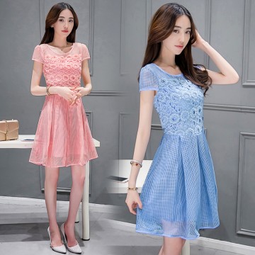 TE8823DDLY New style lace sweet empire waist short sleeve dress