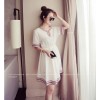 TE8891HYJ Plus size v neck national style embroidery slim waist dress