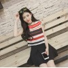 TE8891YGFS Stripes lacing back tops with skirt