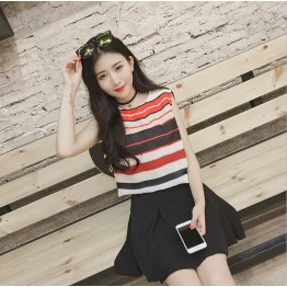 TE8891YGFS Stripes lacing back tops with skirt