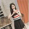 TE8891YGFS Stripes lacing back tops with skirt