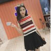 TE8891YGFS Stripes lacing back tops with skirt