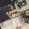 TE8891YGFS Stripes lacing back tops with skirt