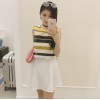 TE8891YGFS Stripes lacing back tops with skirt