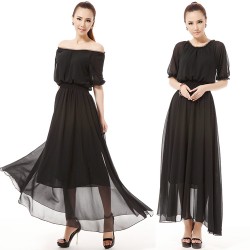 TE9002LMDS News style half sleeve round neck wide hem chiffon maxi dress