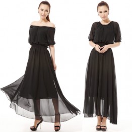 TE9002LMDS News style half sleeve round neck wide hem chiffon maxi dress