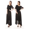 TE9002LMDS News style half sleeve round neck wide hem chiffon maxi dress