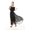 TE9002LMDS News style half sleeve round neck wide hem chiffon maxi dress