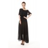 TE9002LMDS News style half sleeve round neck wide hem chiffon maxi dress